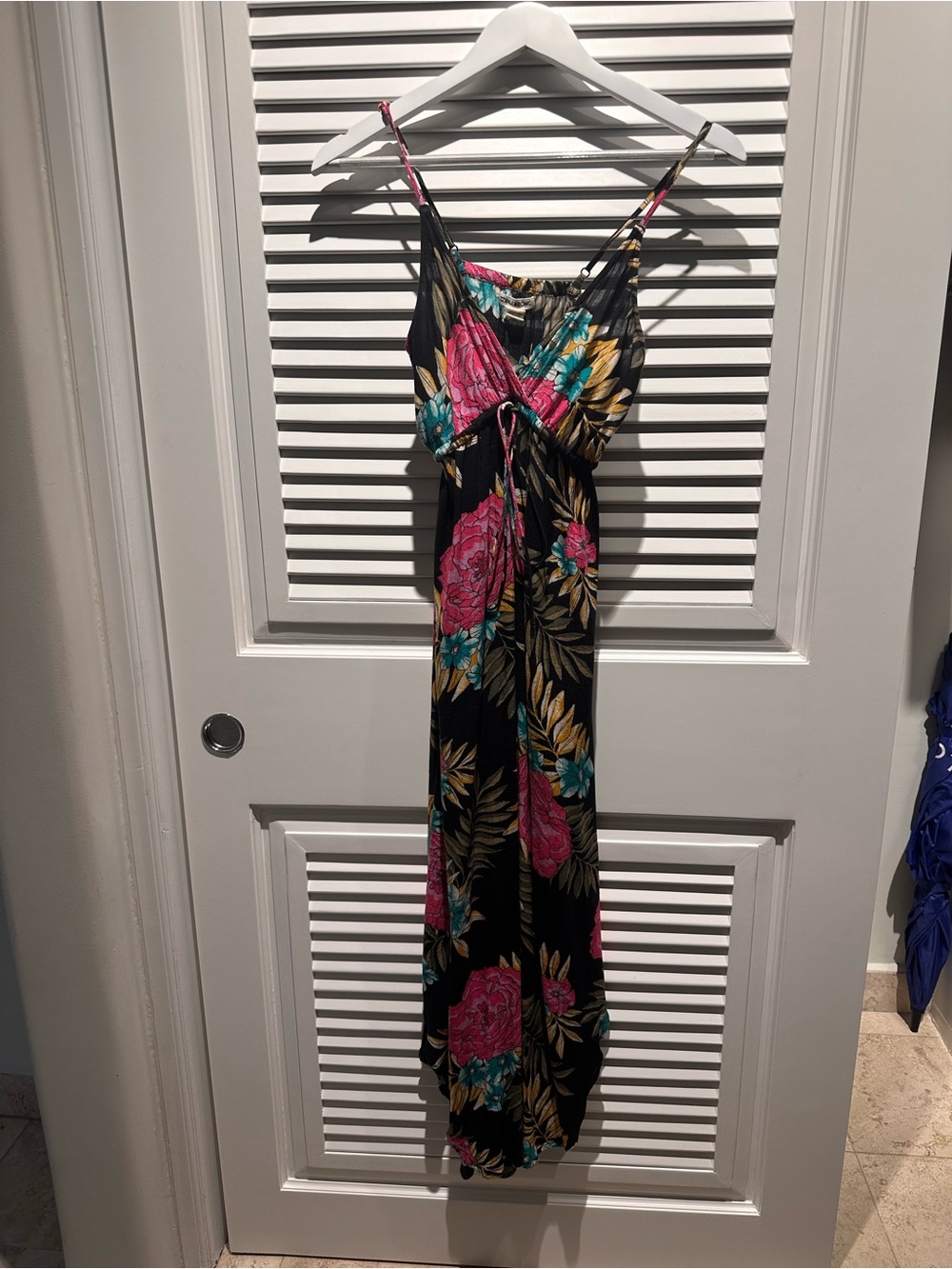 Billabong Black Maxi Dress with Pink & Teal Floral Print